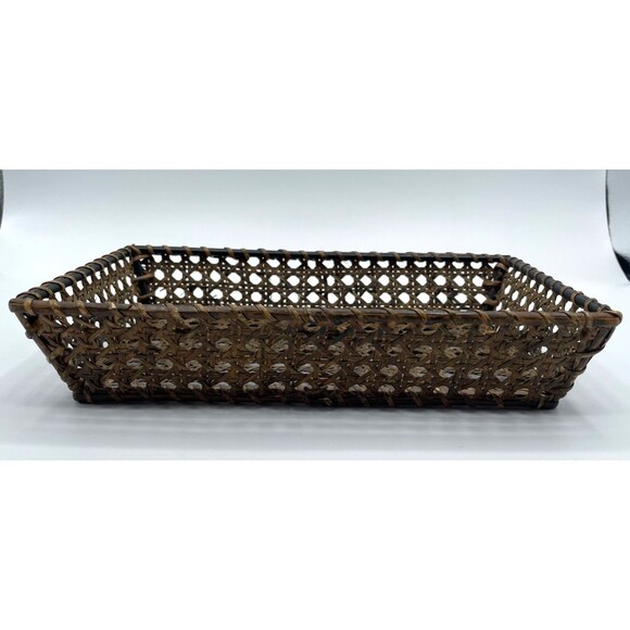 Vintage Cane Rattan Guest Towel Napkin Holder Tray 10" x 6" Brown - Picture 4 of 7
